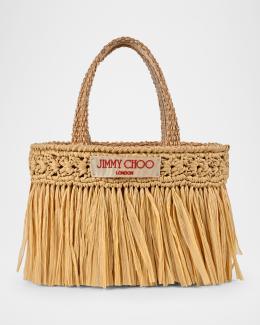 Jimmy Choo Embroidered Raffia Small Beach Tote Bag | Neiman Marcus