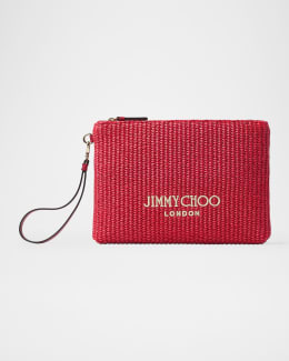 Jimmy Choo Zipped Raffia Flat Pouch | Neiman Marcus