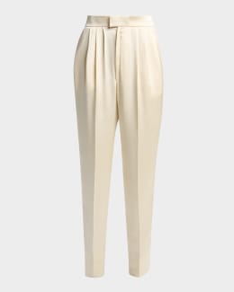 Saint Laurent Double-Pleated Straight-Leg Wool Pants | Neiman Marcus