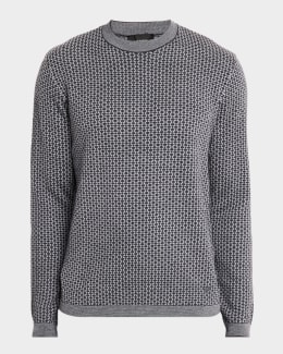 Emporio Armani Men's Pile Stitch Jacquard Wool Crewneck Sweater