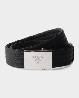 Prada Men's Triangle Logo Nylon Belt | Neiman Marcus