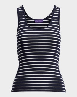 Saint Laurent YSL Logo Striped Tank Top | Neiman Marcus