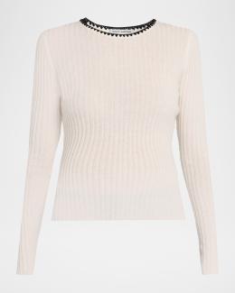 Autumn Cashmere Ribbed and Boucle Knit Diamond Sweater | Neiman Marcus