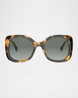 Fendi FF Diamonds Square Havana Acetate Sunglasses | Neiman Marcus