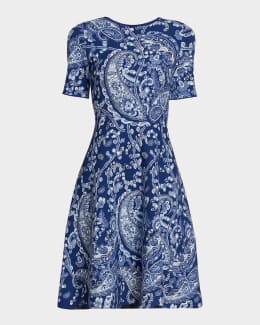 knee length dresses for ladies Etro, Cover-Up Mini Dress in Cotton-Blend Fabric with Paisley Foliage Motif, Woman, Multicolour, Size M