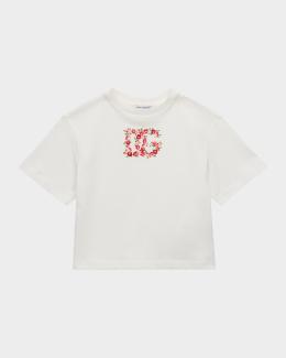 Dolce&Gabbana Girl's Floral DG Logo Jersey T-Shirt, Size 8-12