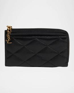 Saint Laurent YSL Monogram Small Ziptop Card Case in Grained