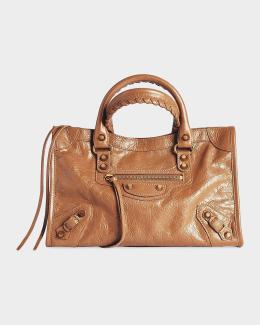 Balenciaga Le City Woven Leather-Trim Top-Handle Bag | Neiman Marcus