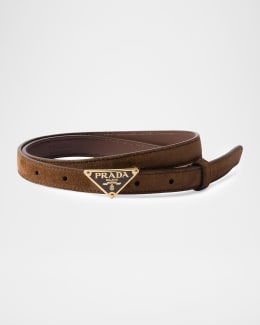 Prada Logo Ruched Leather Belt | Neiman Marcus
