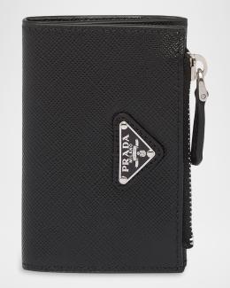 Prada Triangle Logo Saffiano Leather Zip Card Case | Neiman Marcus