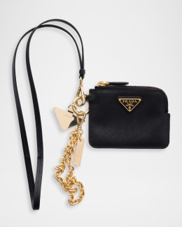 Prada Leather Card Case with Key Ring | Neiman Marcus