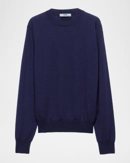 PRADA トレーナー ダークネイビー ラグラン Prada Slim Wool Crewneck Sweater | Neiman Marcus