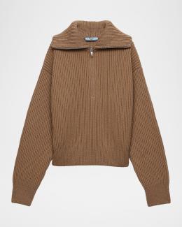 Prada Short-Sleeved Leopard-Print Cashmere Sweater | Neiman Marcus