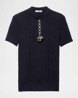 Prada V-Neck Short Sleeve Boxy Wool Sweater | Neiman Marcus