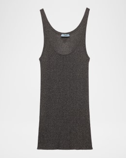 Prada Ribbed Lace-Trim Tank Top with Triangle Logo | Neiman Marcus