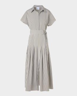 Akris punto Fringed Polka Dot Jacquard Belted Midi Shirtdress