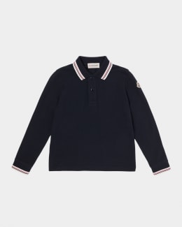 Moncler Boy's Tricolor-Trim Cotton Pique Polo Shirt, Size 12-14
