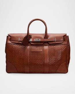 Brunello Cucinelli Men's Braided Leather Western-Buckle Travel Bag