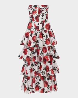 carolina herrera metallic twist tiered mini dress Carolina Herrera Metallic Strapless Twist Ruffle Mini Dress