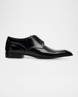 Prada Men's Brushed Leather Derby Shoes | Neiman Marcus