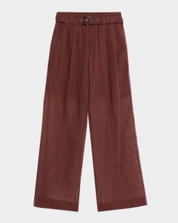 Brunello Cucinelli Linen Twill Kickflare Cigarette Pants