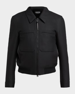 TOM FORD Men's Leather Trim Double-Face Twill Blouson | Neiman Marcus