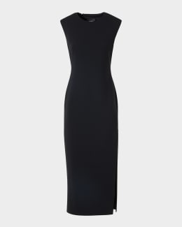 Akris punto Cap-Sleeve Zip-Front Seamed Dress, Black | Neiman Marcus