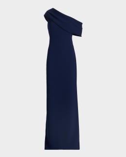 Amsale Draped Metallic Satin Faille One-Shoulder Gown | Neiman Marcus