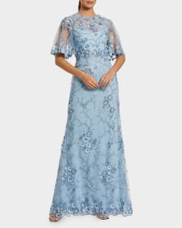 mac duggal blue bustier embroidered floral a-line dress Mac Duggal - Beige Bustier Embroidered Floral A-Line Dress