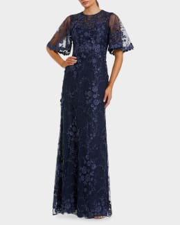 Mac Duggal Evening Embellished Floral Scoop-Neck Gown | Neiman Marcus