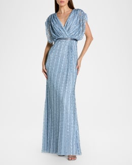 Mac Duggal Floral Applique A-Line Bustier Gown | Neiman Marcus