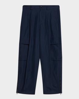 Giorgio Armani Men's Cotton and Lyocell Pleated Wide-Leg Trousers