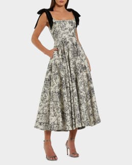 Mac Duggal Hand-Embellished Cap-Sleeve Midi Dress | Neiman Marcus