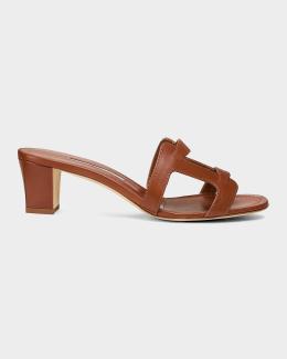 Manolo Blahnik 50mm Grellanu Leather Mule Sandals | Neiman Marcus