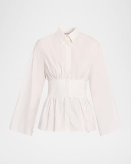 Stella McCartney Cotton Poplin Button-Front Peplum Shirt | Neiman