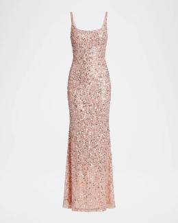 bcbg rose gold sequin dress BCBGMAXAZRIA Estelle Open-Back Column Gown Maxi dresses Shine bright