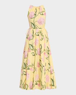 Oscar de la Renta Strapless Porcelain Flowers Cotton Poplin Midi Dress |  Neiman Marcus