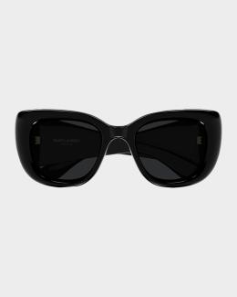 Saint Laurent Sleek Logo Plastic Cat-Eye Sunglasses | Neiman Marcus