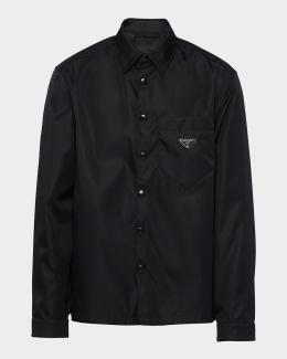 Prada Men's Napa Leather Snap-Front Shirt | Neiman Marcus