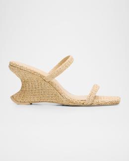 Cult Gaia Ada Raffia Kitten-Heel Slide Sandals | Neiman Marcus