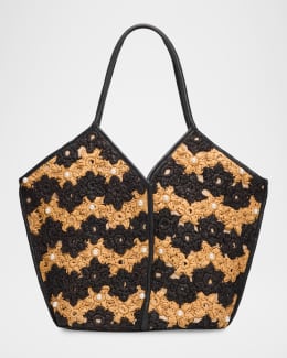 BTB Los Angeles Dottie Floral Applique Woven Tote Bag | Neiman Marcus
