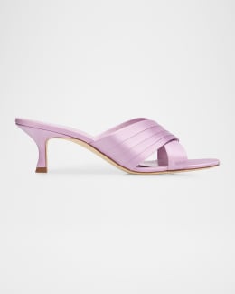 Vieramul Pleated Satin Kitten-Heel Mule Sandals | Neiman Marcus