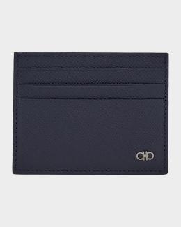 FERRAGAMO Men's Revival Gancini Leather Card Case with Flip-Out ID