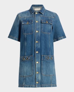 Cinq a Sept Jenessa Belted Denim Mini Wrap Shirtdress | Neiman Marcus