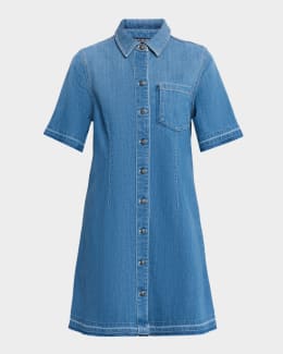 white christmas dresses Denim Crystal Trim Collared Mini Dress – self-portrait