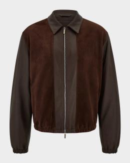 FERRAGAMO Men's Suede and Wool Full-Zip Blouson | Neiman Marcus