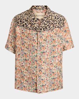 Valentino Garavani Men's Cotton Poplin Camp Shirt | Neiman Marcus