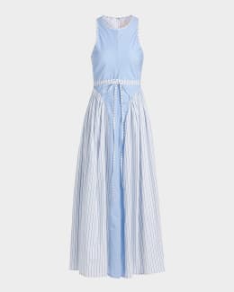 LEO LIN Bianca Floral-Print Cotton Midi Dress | Neiman Marcus