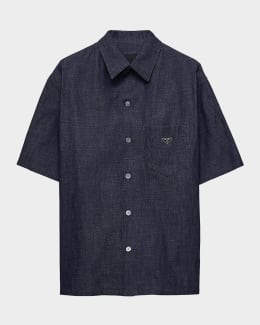 Prada Men's Technical Cotton Zip-Up Shirt | Neiman Marcus