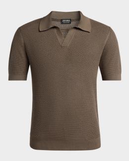 Giorgio Armani Men's Textured Knit Short-Sleeve Quarter-Zip Polo